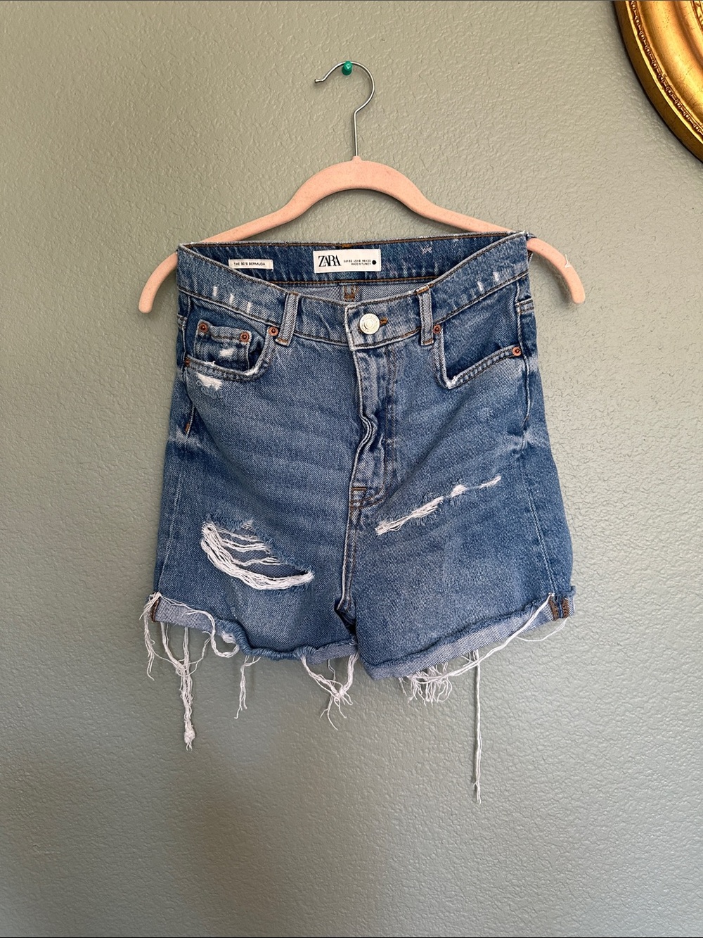 Zara Blue Distressed Jean Shorts